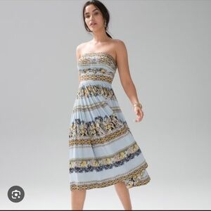 White House Black Market Strapless Blue and Yellow Dress